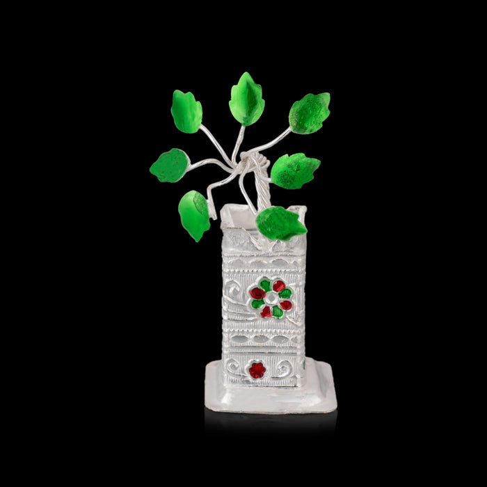 Thulasi Maadam - 2.5 x 1 Inches | German Silver/ Tulasi Vrindavan/ Tulasi Maadam for Pooja - Pooja Thali Accessories