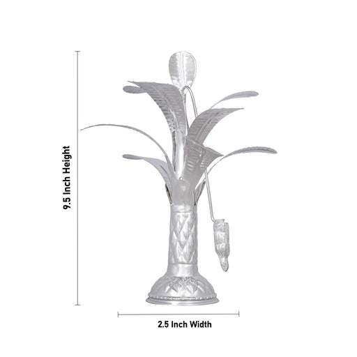 Banana Tree Pair - 9.5 x 2.5 Inches | German Silver Artificial Tree/ Decorative Tree for Table Top & Pooja - Table Stand Accessories
