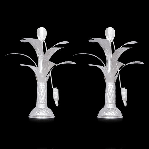 Banana Tree Pair - 9.5 x 2.5 Inches | German Silver Artificial Tree/ Decorative Tree for Table Top & Pooja - Table Stand Accessories