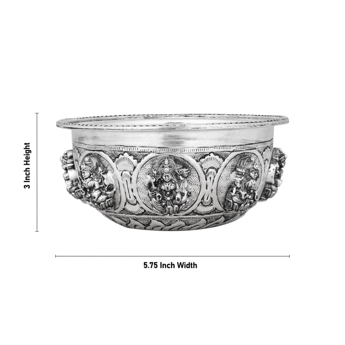 German Silver Bowl - 3 x 5.75 Inches | Ashtalakshmi Design Pooja Cup/ Antique Polish Pooja Bowl for Home - Bowls