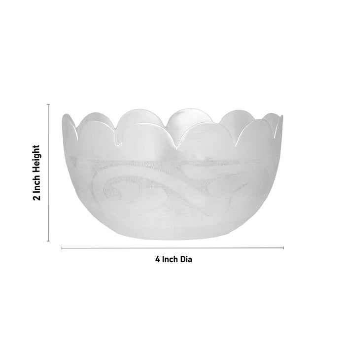 German Silver Bowl - 2 x 4 Inches | Lotus Design Pooja Cup/ Pooja Bowl for Home - Bowls