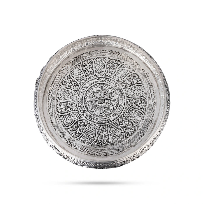 German Silver Flower Pot With Leg - 3.25 x 11.5 Inches | Antique Polish Uruli/ Urli for Home & Pooja Decor - Uruli & Flower Pot