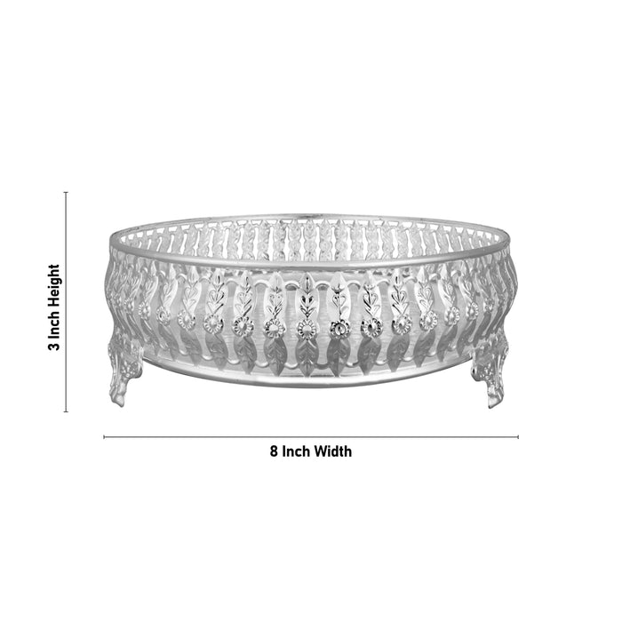 Decorative Tray With Leg - 3 x 8 Inches | German Silver Decorative Plate/ Pooja Plate for Home - Pooja Plate & Tray