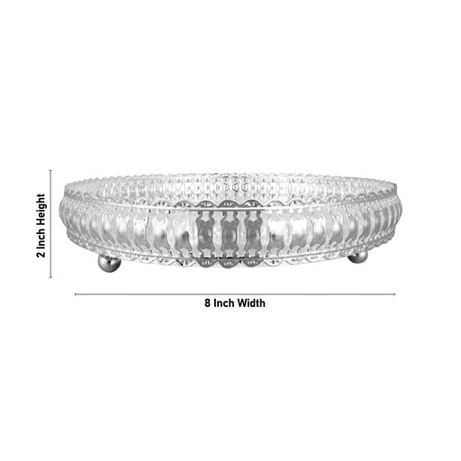 Decorative Tray With Leg - 2 x 8 Inches | Pooja Plate/ German Silver Decorative Plate for Home - Pooja Plate & Tray