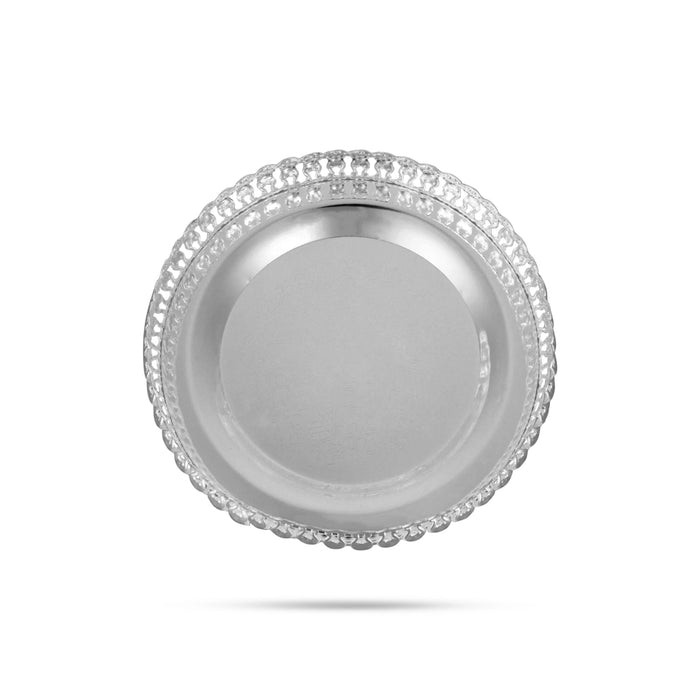 Decorative Tray With Leg - 2 x 6.25 Inches | Pooja Plate/ German Silver Decorative Plate for Home - Pooja Plate & Tray