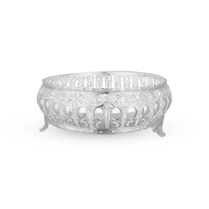 Decorative Tray With Leg - 2.5 x 6 Inches | Pooja Plate/ German Silver Decorative Plate for Home - Pooja Plate & Tray