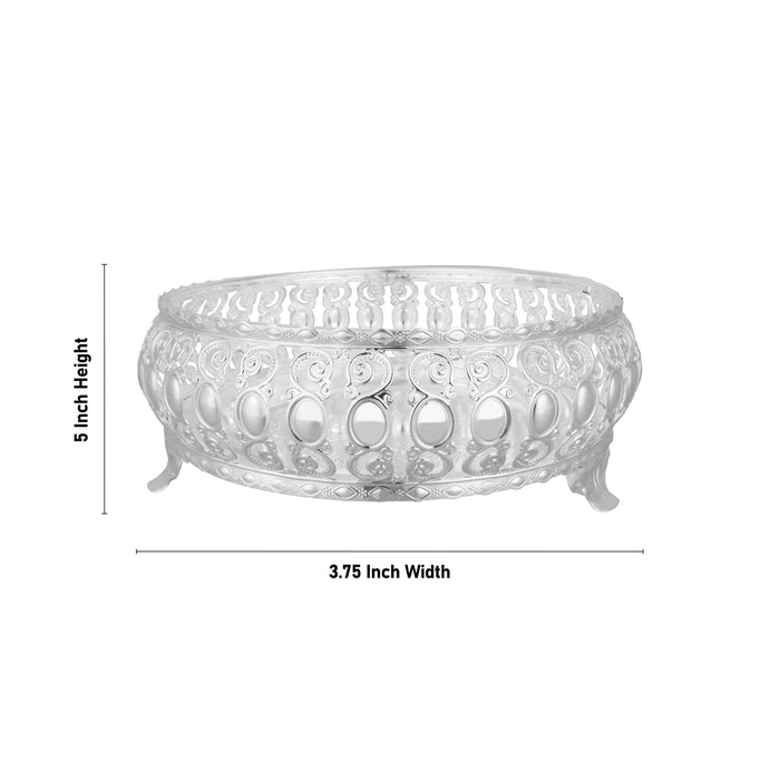 Decorative Tray With Leg - 2.5 x 6 Inches | Pooja Plate/ German Silver Decorative Plate for Home - Pooja Plate & Tray