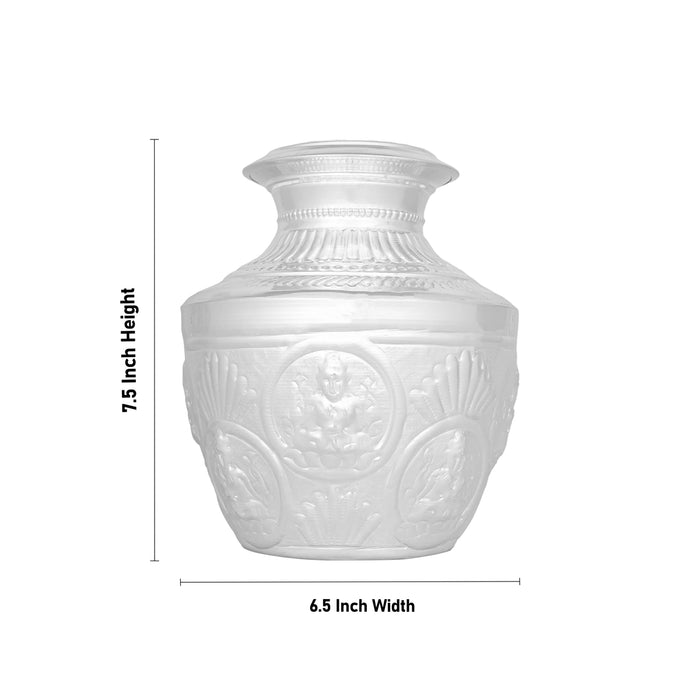 Ashtalakshmi Design Kalasa Kudam - 7.5 x 6.5 Inches | German Silver Handi/ Antique Polish Ghada for Pooja Decor - Kalash & Pooja Lota