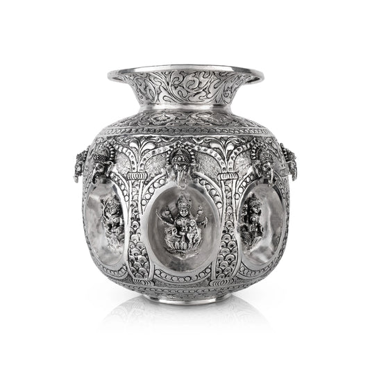Ashtalakshmi Design Kalasa Kudam - 8.25 x 6.5 Inches | German Silver Handi/ Antique Polish Ghada for Pooja Decor - Kalash & Pooja Lota