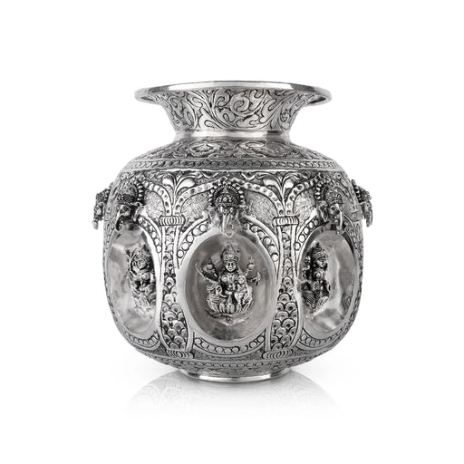 Ashtalakshmi Design Kalasa Kudam - 8.25 x 6.5 Inches | German Silver Handi/ Antique Polish Ghada for Pooja Decor - Kalash & Pooja Lota