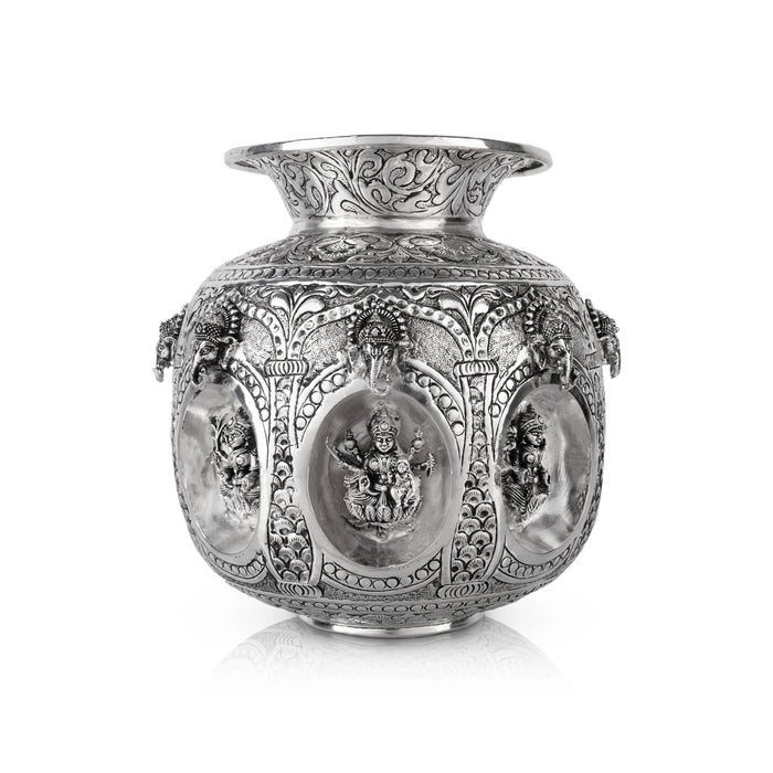 Ashtalakshmi Design Kalasa Kudam - 8.25 x 6.5 Inches | German Silver Handi/ Antique Polish Ghada for Pooja Decor - Kalash & Pooja Lota