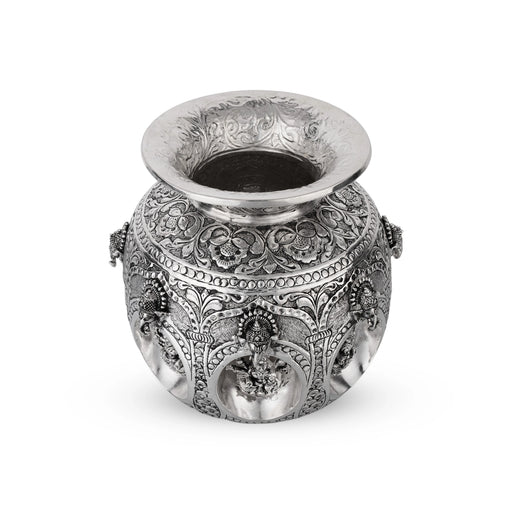 Ashtalakshmi Design Kalasa Kudam - 8.25 x 6.5 Inches | German Silver Handi/ Antique Polish Ghada for Pooja Decor - Kalash & Pooja Lota