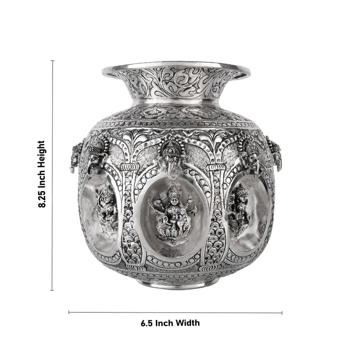 Ashtalakshmi Design Kalasa Kudam - 8.25 x 6.5 Inches | German Silver Handi/ Antique Polish Ghada for Pooja Decor - Kalash & Pooja Lota