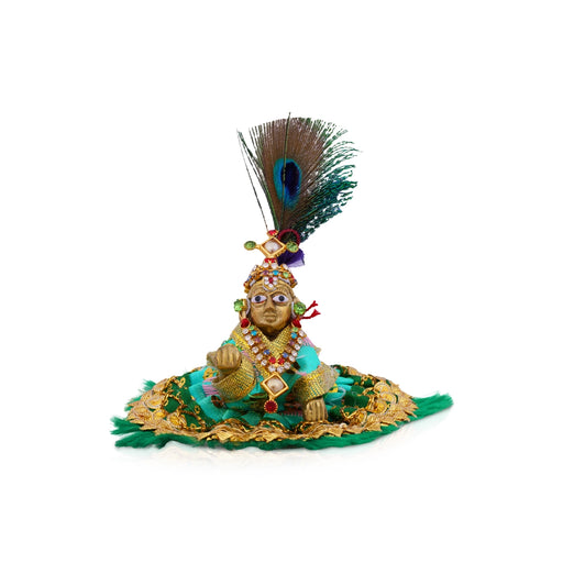 Crawling Krishna With Decoration - 4 x 3.5 Inches | Krishna Alangaram/ Brass Krishna Idol for Pooja/ 100 Gms - Brass Murties