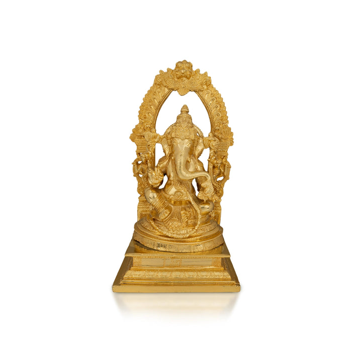 Ganesha with Arch Murti- 9 x 6.5 Inches | Brass Idol/ Ganapathi Statue/ Vinayagar Sculpture Decor for Home & Pooja - Brass Murties