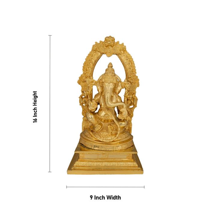 Ganesha with Arch Murti- 9 x 6.5 Inches | Brass Idol/ Ganapathi Statue/ Vinayagar Sculpture Decor for Home & Pooja - Brass Murties