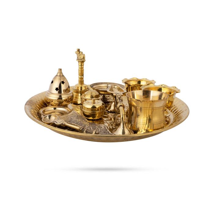 Brass Pooja Thali Set | 11 Pcs/ Pooja Set/ Puja Thali Set for Home & Temple - Pooja Thali Sets