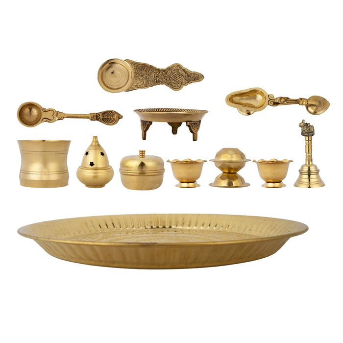 Brass Pooja Thali Set | 11 Pcs/ Pooja Set/ Puja Thali Set for Home & Temple - Pooja Thali Sets
