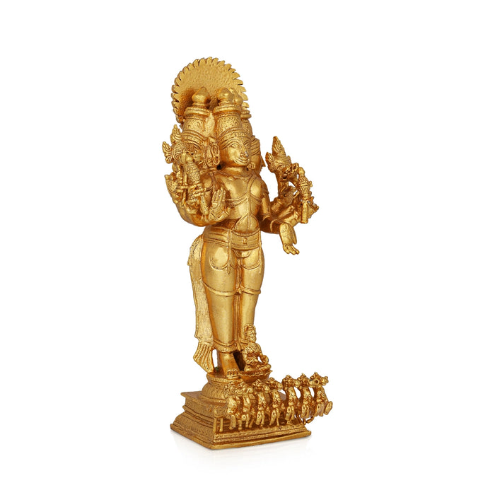Suryan With 3 Face - 7.5 x 2.5 Inches | Panchaloha Idol / Surya Bhagvan Statue / Suryan idol for Pooja - Panchaloha Murties