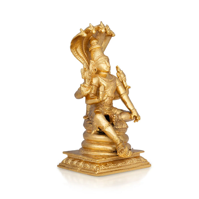 Vishnu Sitting on Sheshnag - 6.5 x 3 inches | Panchaloha Vishnu Idol / Murti for Home & Pooja Decor - Panchaloha Murties