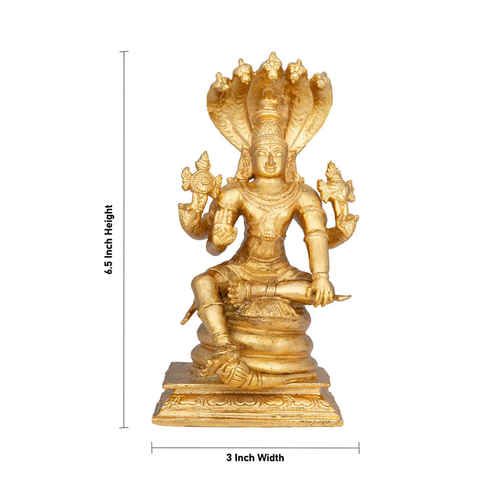 Vishnu Sitting on Sheshnag - 6.5 x 3 inches | Panchaloha Vishnu Idol / Murti for Home & Pooja Decor - Panchaloha Murties