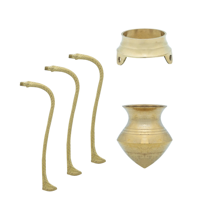 Brass Jaladhari Stand With Abhishek Lota Pair - 6 x 4.5 Inches | Shivling Jaldhara Stand With Loti for Pooja - Abhishek Plate