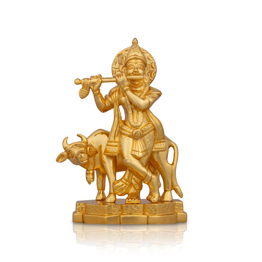 Krishna Murti - 5.5 x 3.5 Inches | Brass Idol/ Gold Polish Cow Krishna Idol/ Krishna Statue for Pooja/ 760 Gms - Brass Murties