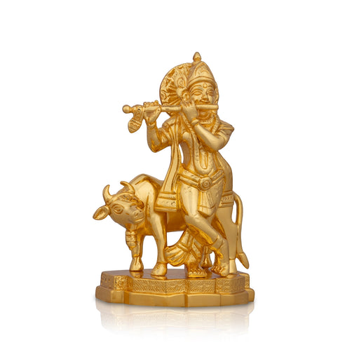 Krishna Murti - 5.5 x 3.5 Inches | Brass Idol/ Gold Polish Cow Krishna Idol/ Krishna Statue for Pooja/ 760 Gms - Brass Murties