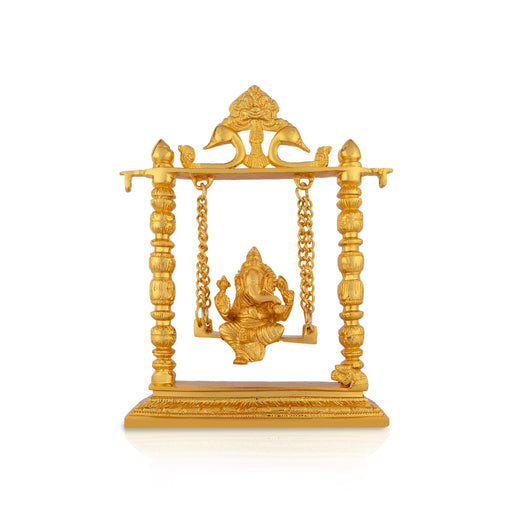 Ganesh Murti With Jhula - 10 X 8 Inches | Brass Idol/ Gold Polish Ganpati Murti/ Vinayaka Idol For Worship - Brass Murties