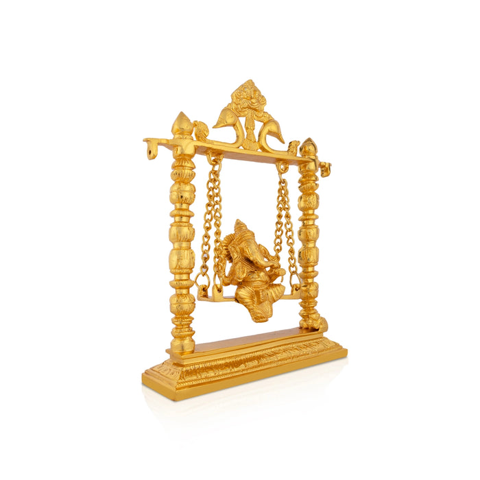 Ganesh Murti With Jhula - 10 X 8 Inches | Brass Idol/ Gold Polish Ganpati Murti/ Vinayaka Idol For Worship - Brass Murties