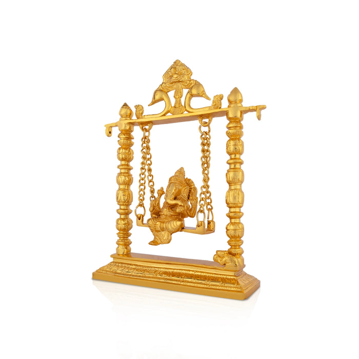 Ganesh Murti With Jhula - 10 X 8 Inches | Brass Idol/ Gold Polish Ganpati Murti/ Vinayaka Idol For Worship - Brass Murties