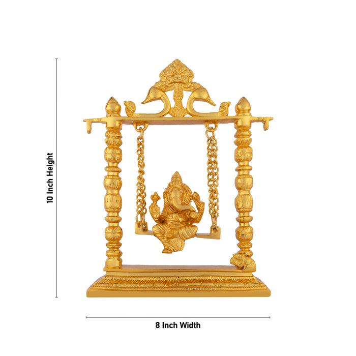 Ganesh Murti With Jhula - 10 X 8 Inches | Brass Idol/ Gold Polish Ganpati Murti/ Vinayaka Idol For Worship - Brass Murties