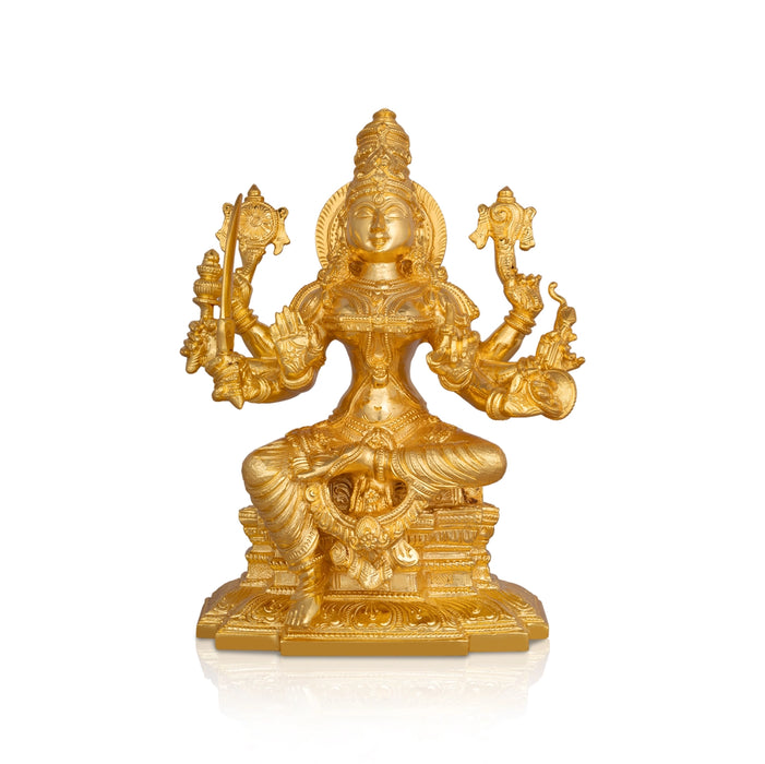Mookambika Devi Idol With 8 Hands- 10 X 7 Inches | Brass Idol/ Gold Polish Sitting Mookambika Idol For Worship - Brass Murties