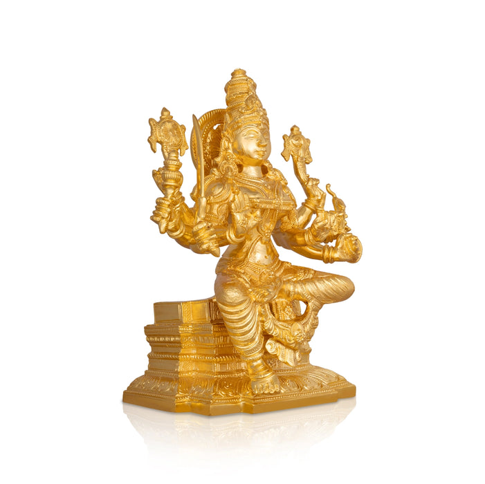 Mookambika Devi Idol With 8 Hands- 10 X 7 Inches | Brass Idol/ Gold Polish Sitting Mookambika Idol For Worship - Brass Murties