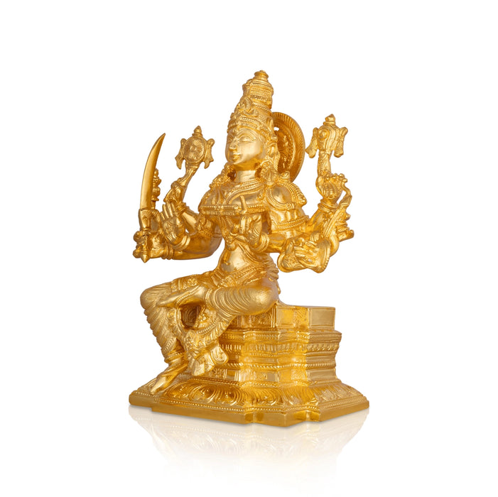 Mookambika Devi Idol With 8 Hands- 10 X 7 Inches | Brass Idol/ Gold Polish Sitting Mookambika Idol For Worship - Brass Murties