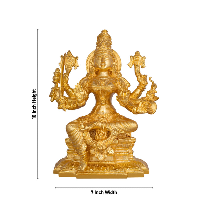 Mookambika Devi Idol With 8 Hands- 10 X 7 Inches | Brass Idol/ Gold Polish Sitting Mookambika Idol For Worship - Brass Murties
