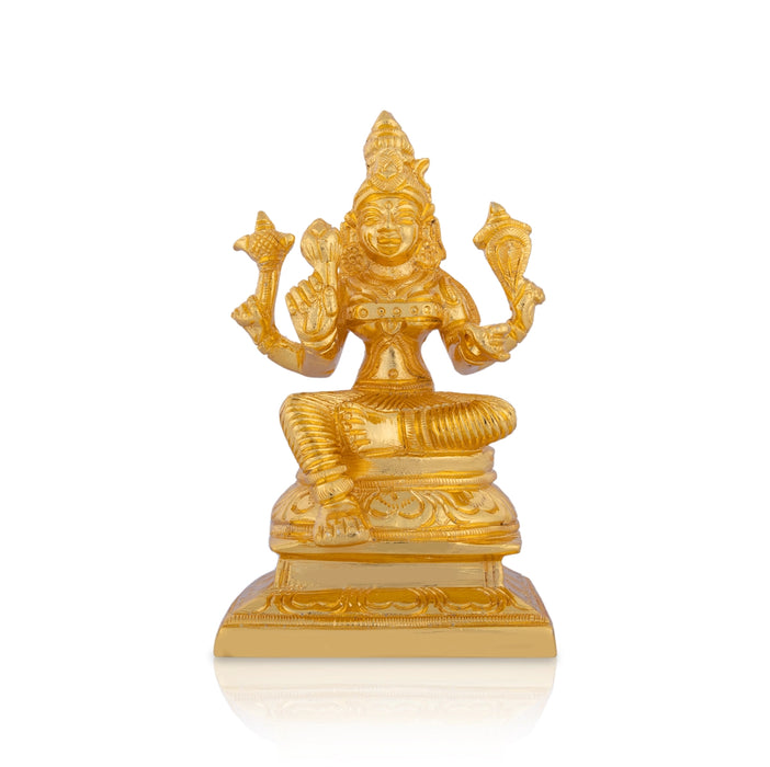 Raja Rajeshwari Devi Sitting On Base - 5 X 3 Inches | Brass Idol/ Gold Polish Rajeshwari Murti For Pooja Room - Brass Murties