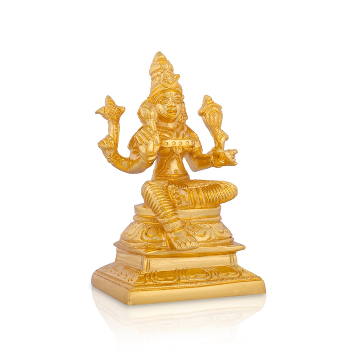 Raja Rajeshwari Devi Sitting On Base - 5 X 3 Inches | Brass Idol/ Gold Polish Rajeshwari Murti For Pooja Room - Brass Murties