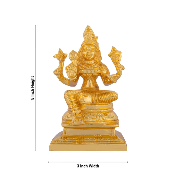 Raja Rajeshwari Devi Sitting On Base - 5 X 3 Inches | Brass Idol/ Gold Polish Rajeshwari Murti For Pooja Room - Brass Murties