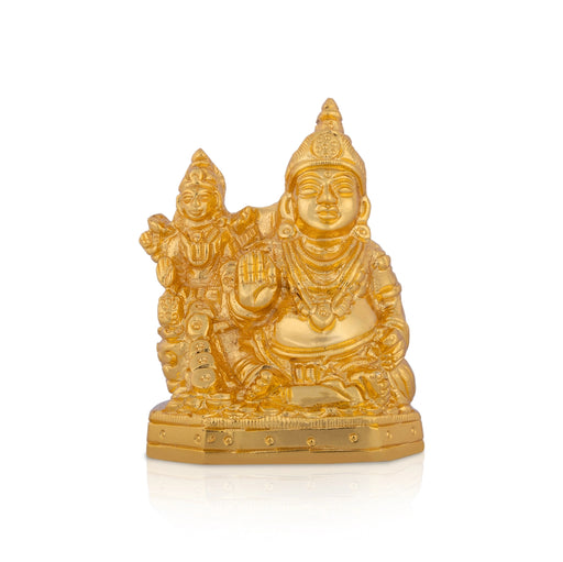 Kubera Lakshmi Statue With Base - 3.5 X 2.75 Inches | Brass Idol/ Gold Polish Laxmi Kuber Idol For Wealth - Brass Murties