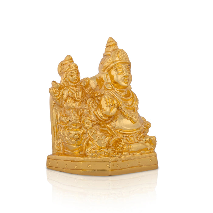 Kubera Lakshmi Statue With Base - 3.5 X 2.75 Inches | Brass Idol/ Gold Polish Laxmi Kuber Idol For Wealth - Brass Murties