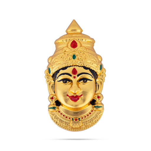 Brass Devi Face - 6 X 3 Inches | Enamel & Gold Polish Amman Face/ Lakshmi Face For Varalakshmi Décor - Head & Face Accessories