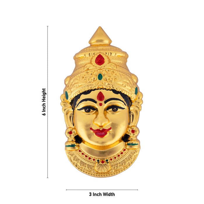 Brass Devi Face - 6 X 3 Inches | Enamel & Gold Polish Amman Face/ Lakshmi Face For Varalakshmi Décor - Head & Face Accessories