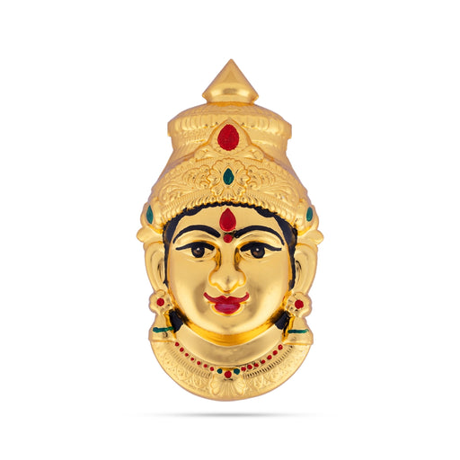 Brass Devi Face - 7 X 3.75 Inches | Enamel & Gold Polish Amman Face/ Lakshmi Face For Varalakshmi Decor - Head & Face Accessories