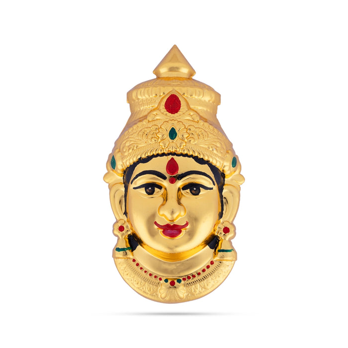 Brass Devi Face - 7 X 3.75 Inches | Enamel & Gold Polish Amman Face/ Lakshmi Face For Varalakshmi Decor - Head & Face Accessories