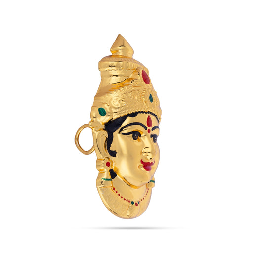 Brass Devi Face - 7 X 3.75 Inches | Enamel & Gold Polish Amman Face/ Lakshmi Face For Varalakshmi Decor - Head & Face Accessories