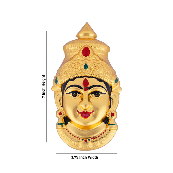 Brass Devi Face - 7 X 3.75 Inches | Enamel & Gold Polish Amman Face/ Lakshmi Face For Varalakshmi Decor - Head & Face Accessories