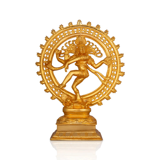 Natraj Statue Standing On Base - 14 X 10.5 Inches | Brass Idol/ Gold Polish Nataraja Vigraham For Pooja - Brass Murties