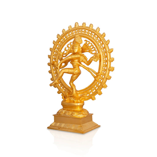 Natraj Statue Standing On Base - 14 X 10.5 Inches | Brass Idol/ Gold Polish Nataraja Vigraham For Pooja - Brass Murties