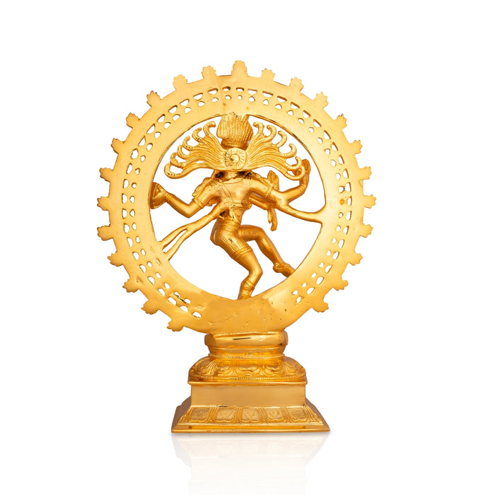 Natraj Statue Standing On Base - 14 X 10.5 Inches | Brass Idol/ Gold Polish Nataraja Vigraham For Pooja - Brass Murties